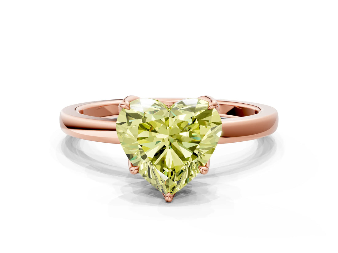 Rose gold Fancy Yellow Heart Cut Diamond Solitaire Ring with Thin Band and Prong Setting_24