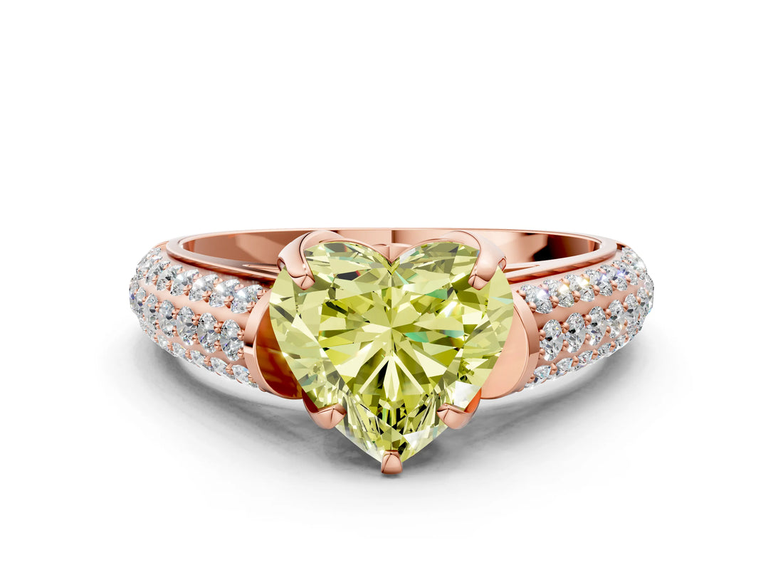 Rose gold Fancy Yellow Heart Cut Diamond Solitaire Ring with Three-Row Pavé Band and Four-Prong Setting_37