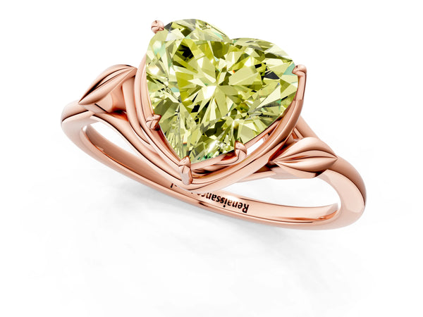 Rose gold Fancy Yellow Heart Cut Diamond Solitaire Ring with Twist Band and Four-Prong Setting