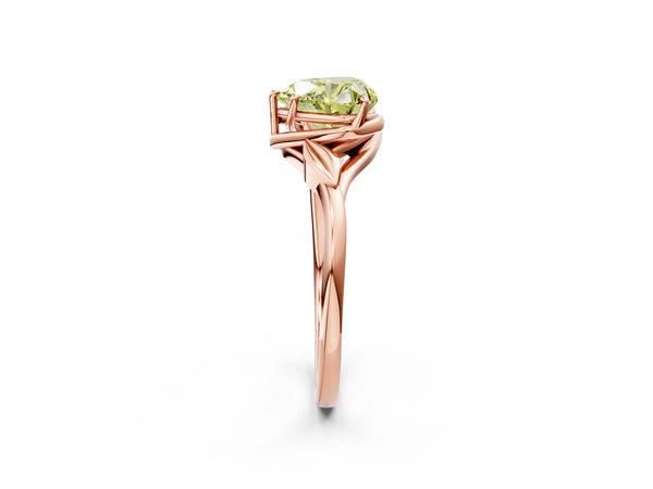 Rose gold Fancy Yellow Heart Cut Diamond Solitaire Ring with Twist Band and Four-Prong Setting