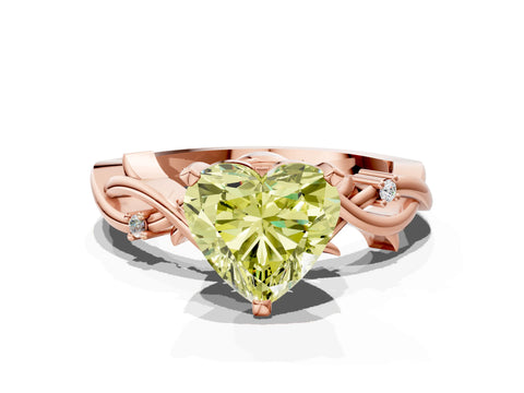 Rose gold Fancy Yellow Heart Cut Diamond Solitaire Ring with Twisted Band and Prong Setting_210