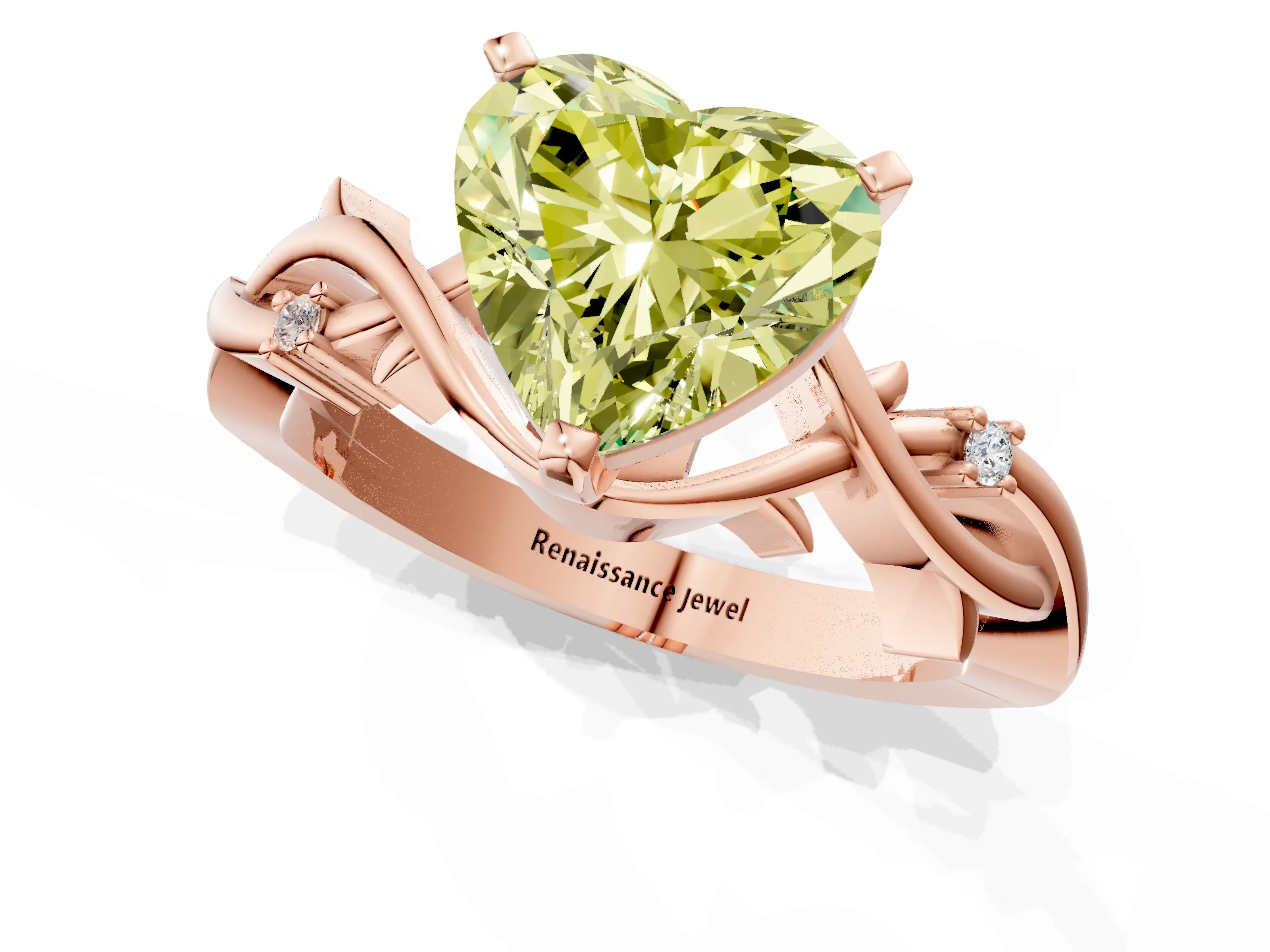 Rose gold Fancy Yellow Heart Cut Diamond Solitaire Ring with Twisted Band and Prong Setting_211