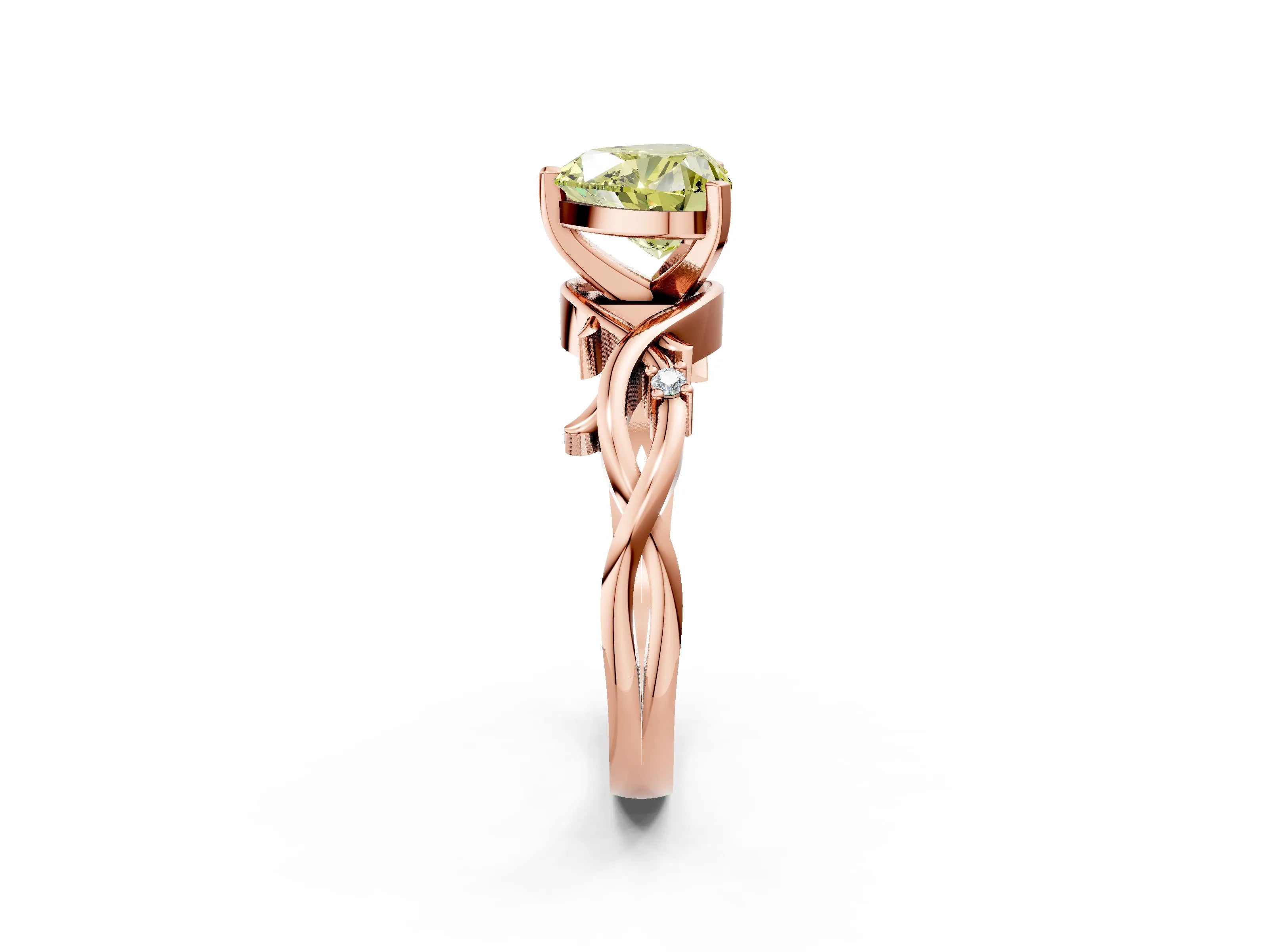 Rose gold Fancy Yellow Heart Cut Diamond Solitaire Ring with Twisted Band and Prong Setting_212