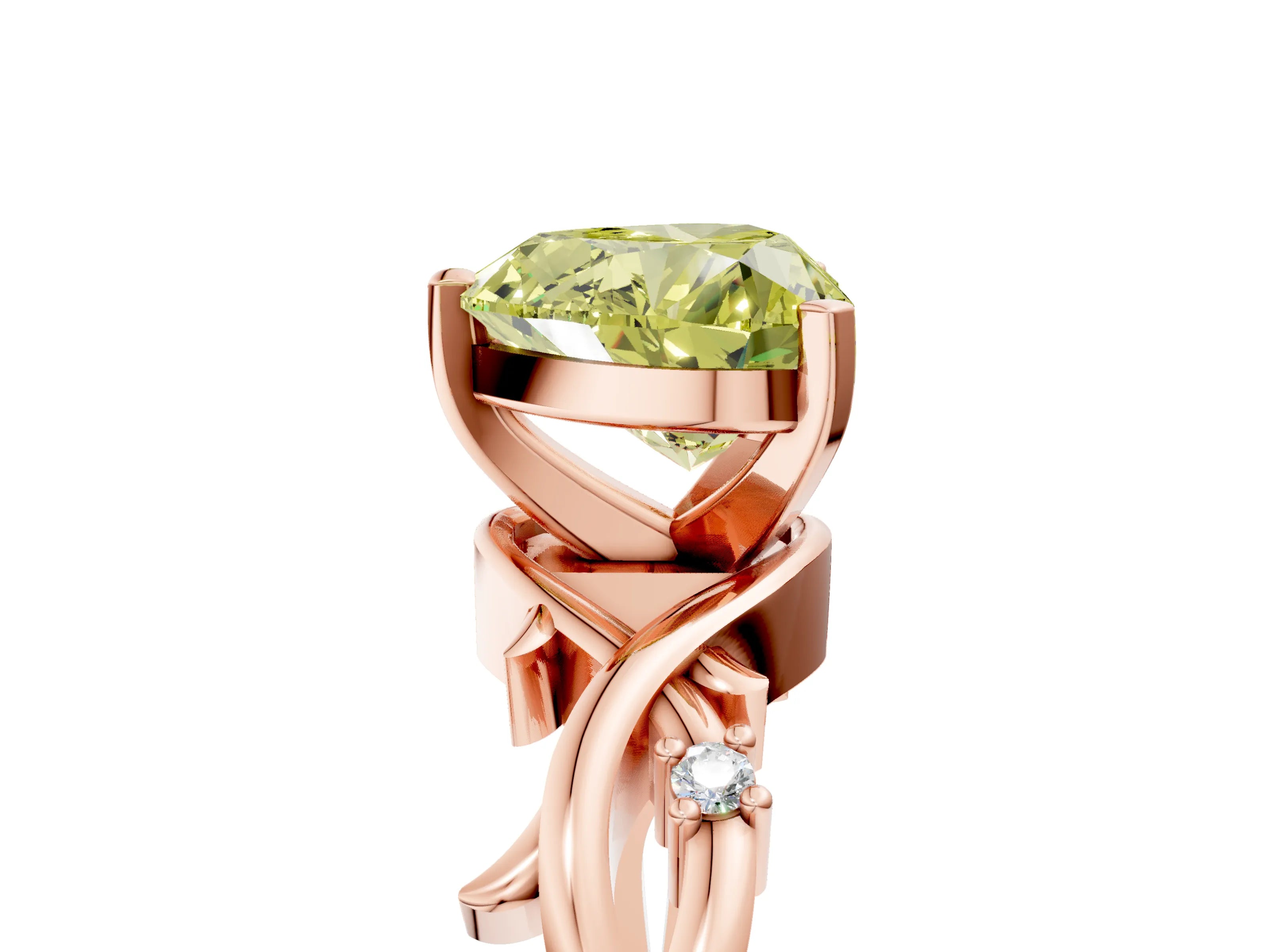 Rose gold Fancy Yellow Heart Cut Diamond Solitaire Ring with Twisted Band and Prong Setting_215