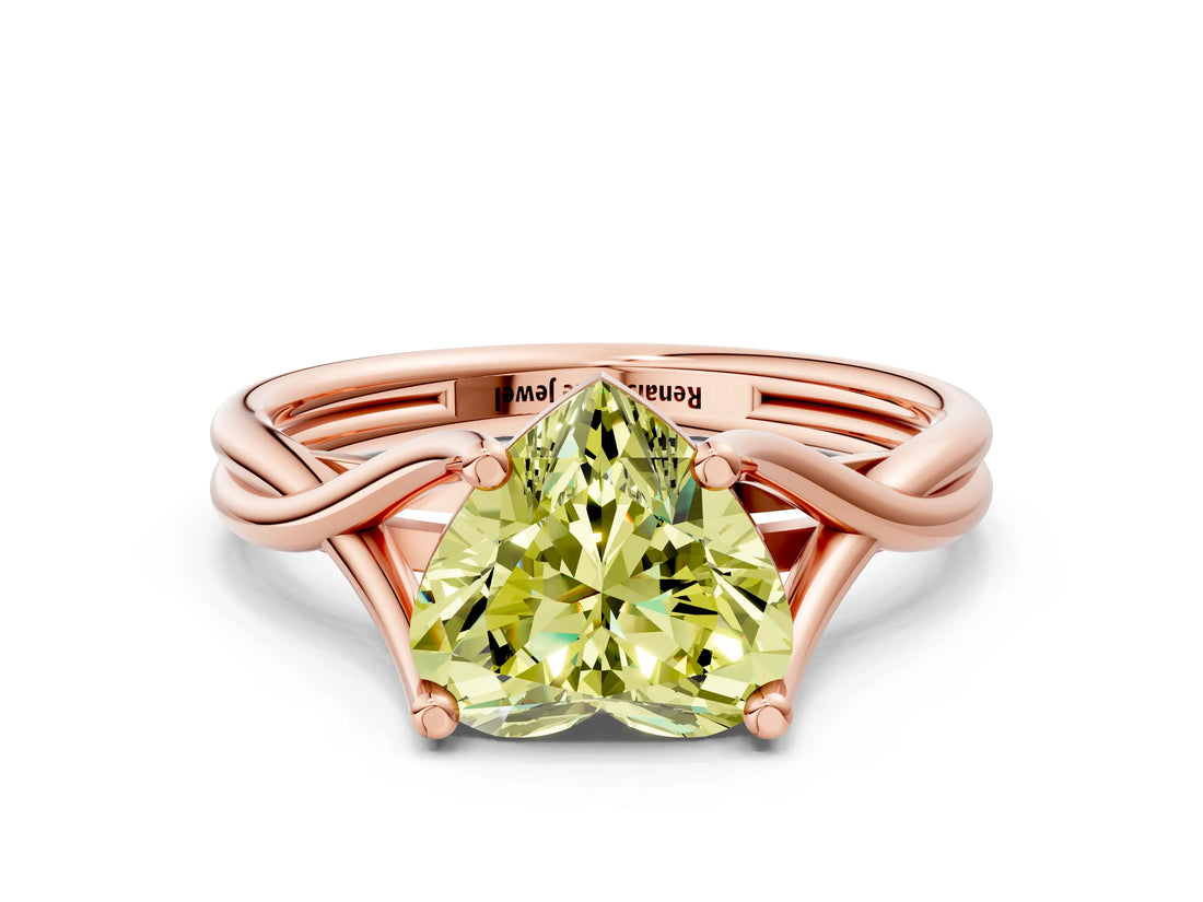 Rose gold Fancy Yellow Heart Cut Diamond Solitaire Twist Band Prong Setting Ring_79