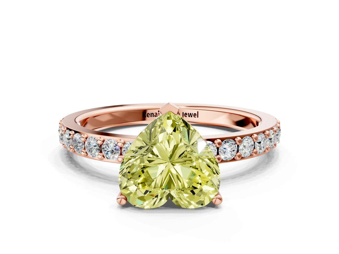 Rose gold Fancy Yellow Heart  Cut Diamond Solitaire with Pave Band and Four-Prong Setting