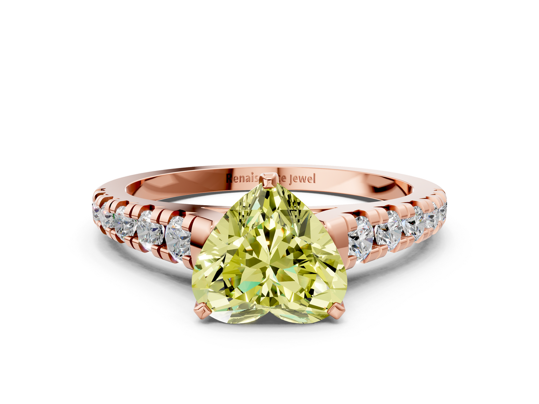 Rose gold Fancy Yellow Heart  Cut Diamond Solitaire with Pave Band and Four-Prong Setting_113