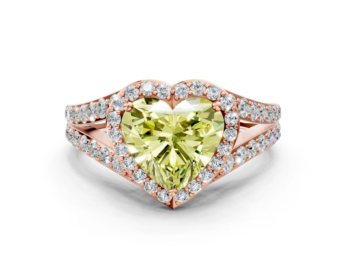 Rose gold Fancy Yellow Heart Cut Diamond Split Shank Halo Ring with Four-Prong Setting_58