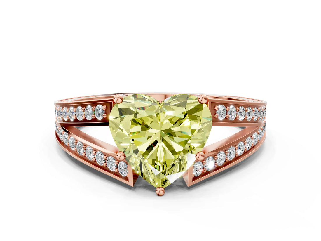 Rose gold Fancy Yellow Heart Cut Diamond Split Shank Ring with Pavé Band and Four-Prong Setting_44