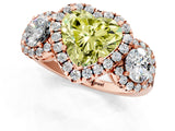Rose gold Fancy Yellow Heart Cut Diamond Three-Stone Halo Ring with Prong Setting and Pavé Accents_1