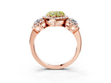 Rose gold Fancy Yellow Heart Cut Diamond Three-Stone Halo Ring with Prong Setting and Pavé Accents_3