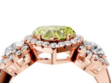 Rose gold Fancy Yellow Heart Cut Diamond Three-Stone Halo Ring with Prong Setting and Pavé Accents_4