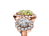 Rose gold Fancy Yellow Heart Cut Diamond Three-Stone Halo Ring with Prong Setting and Pavé Accents_5