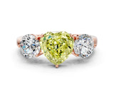 Rose gold Fancy Yellow Heart Cut Diamond Three-Stone Ring with Prong Setting and Classic Band_164