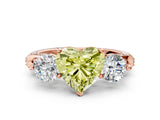 Rose gold Fancy Yellow Heart Cut Diamond Three-Stone Ring with Prong Setting and Pavé Band