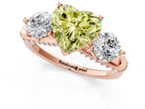 Rose gold Fancy Yellow Heart Cut Diamond Three-Stone Ring with Prong Setting and Pavé Band_1