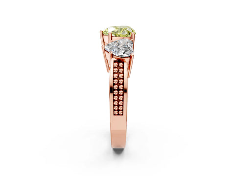 Rose gold Fancy Yellow Heart Cut Diamond Three-Stone Ring with Prong Setting and Textured Band_2