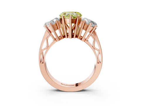Rose gold Fancy Yellow Heart Cut Diamond Three-Stone Ring with Prong Setting and Textured Band_3