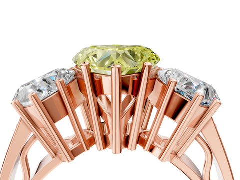 Rose gold Fancy Yellow Heart Cut Diamond Three-Stone Ring with Prong Setting and Textured Band_4