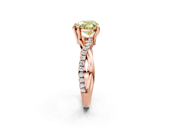 Rose gold Fancy Yellow Heart  Cut Diamond Twist Band Solitaire with Prong Setting