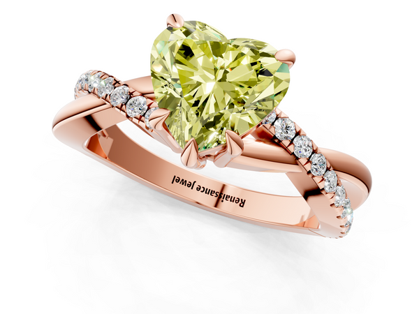 Rose gold Fancy Yellow Heart  Cut Diamond Twist Band Solitaire with Prong Setting