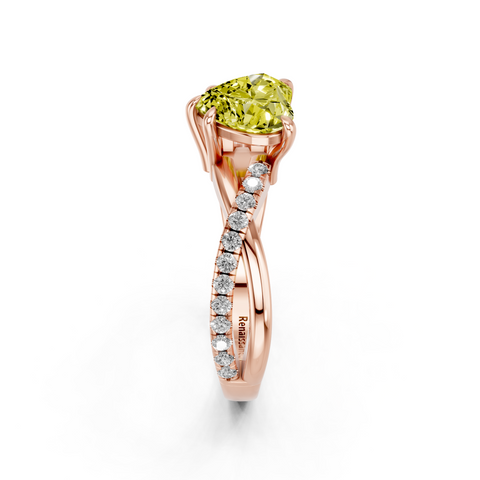 Rose gold Fancy Yellow Heart  Cut Diamond Twist Band Solitaire with Prong Setting_4