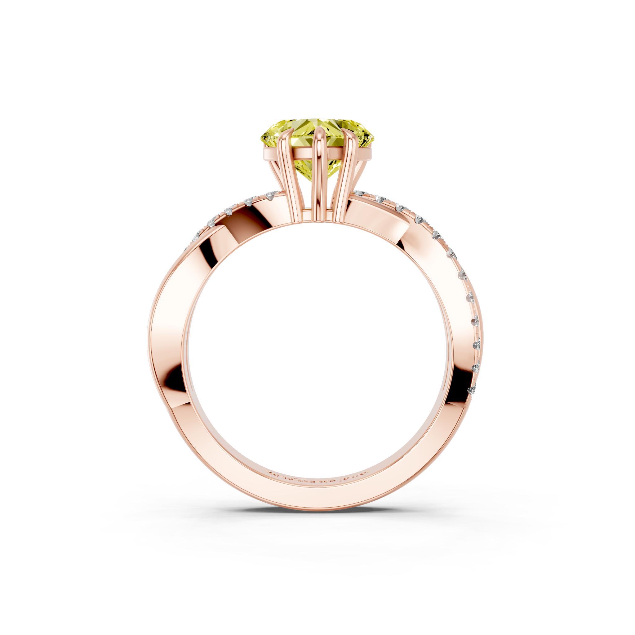 Rose gold Fancy Yellow Heart  Cut Diamond Twist Band Solitaire with Prong Setting_5