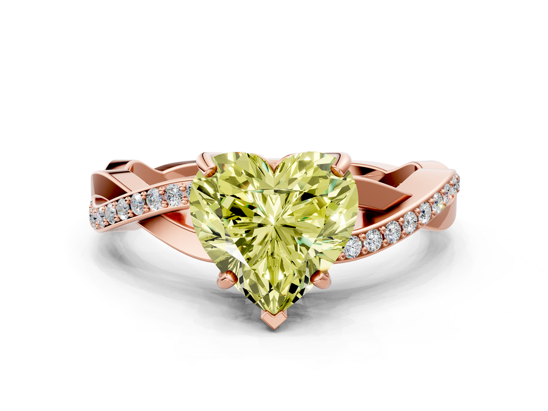 Rose gold Fancy Yellow Heart  Cut Diamond Twisted Band Engagement Ring with Prong Setting_3