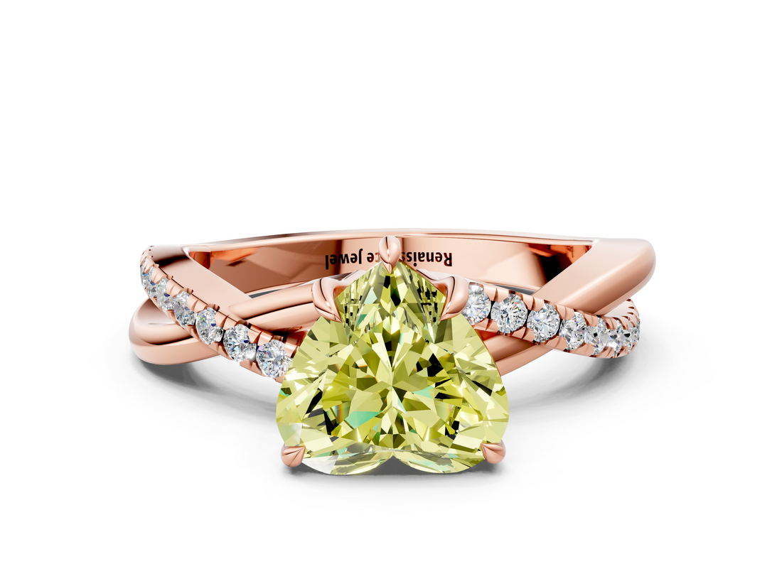 Rose gold Fancy Yellow Heart  Cut Diamond Twisted Band with Pavé Setting and Four-Prong Setting_20