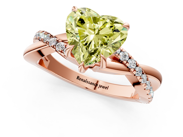 Rose gold Fancy Yellow Heart  Cut Diamond Twisted Band with Pavé Setting and Four-Prong Setting