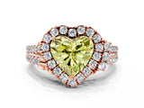 Rose gold Fancy Yellow Heart  Cut Double Halo Diamond Engagement Ring with Pave Band and Four-Prong Setting