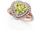 Rose gold Fancy Yellow Heart  Cut Double Halo Split Shank Diamond Ring with Prong Setting_50