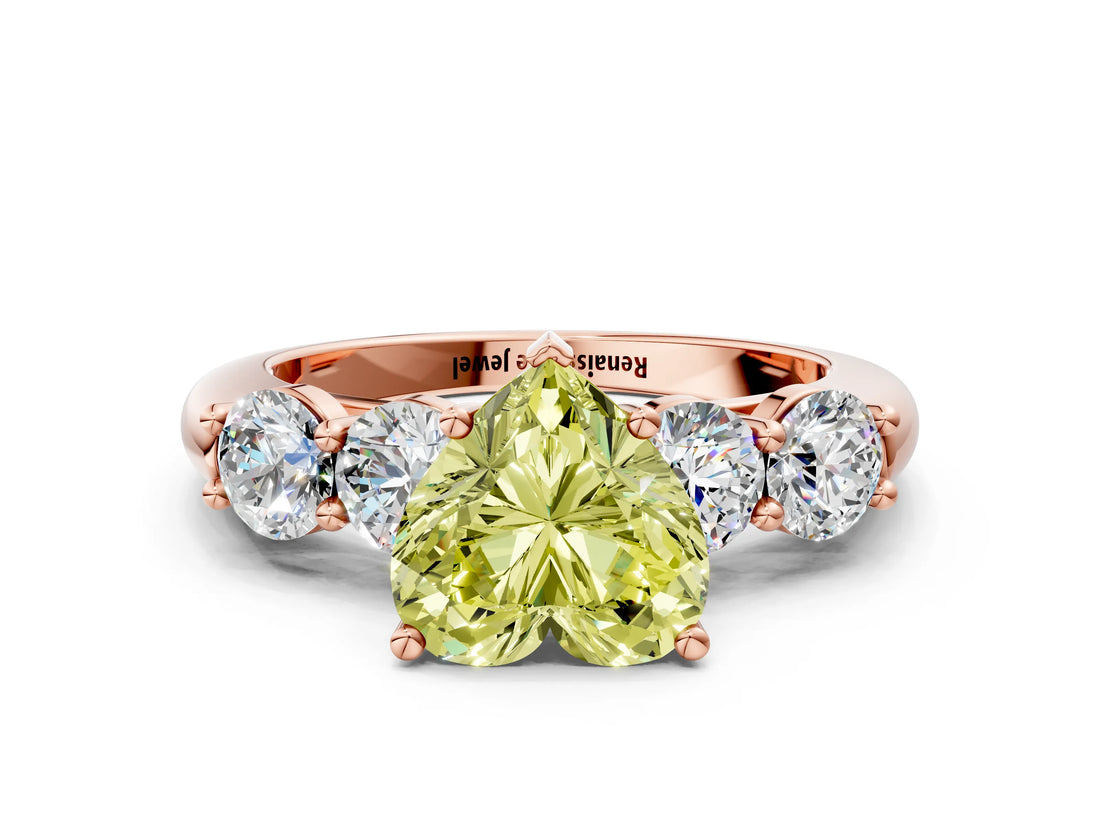 Rose gold Fancy Yellow Heart  Cut Five-Stone Prong Set Diamond Ring with Classic Band_32