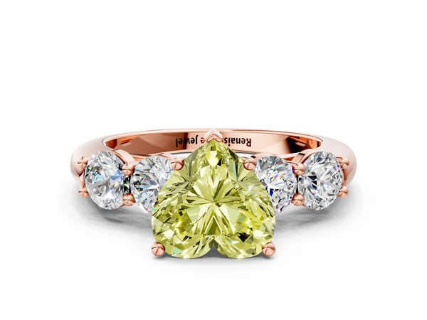 Rose gold Fancy Yellow Heart  Cut Five-Stone Prong Set Diamond Ring with Classic Band