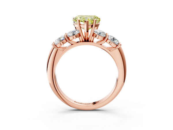 Rose gold Fancy Yellow Heart  Cut Five-Stone Prong Set Diamond Ring with Classic Band