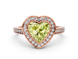 Rose gold Fancy Yellow Heart Cut Halo Bezel Diamond Pave Band Ring