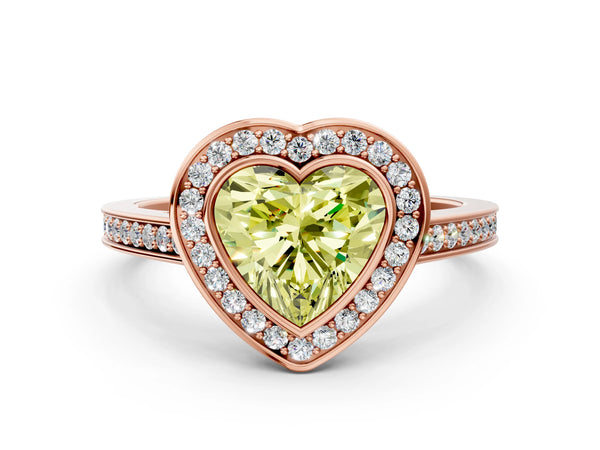 Rose gold Fancy Yellow Heart Cut Halo Bezel Diamond Pave Band Ring