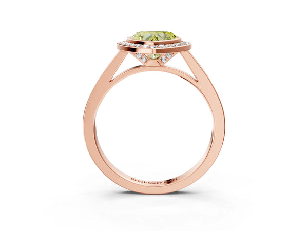 Rose gold Fancy Yellow Heart Cut Halo Bezel Diamond Pave Band Ring