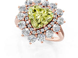 Rose gold Fancy Yellow Heart Cut Halo Cluster Diamond Ring with Pave Band and Four-Prong Setting_13