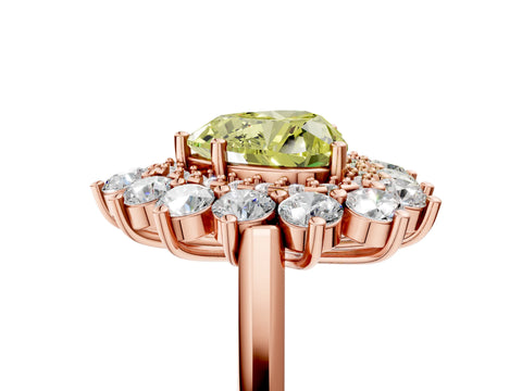 Rose gold Fancy Yellow Heart Cut Halo Cluster Diamond Ring with Pave Band and Four-Prong Setting_17