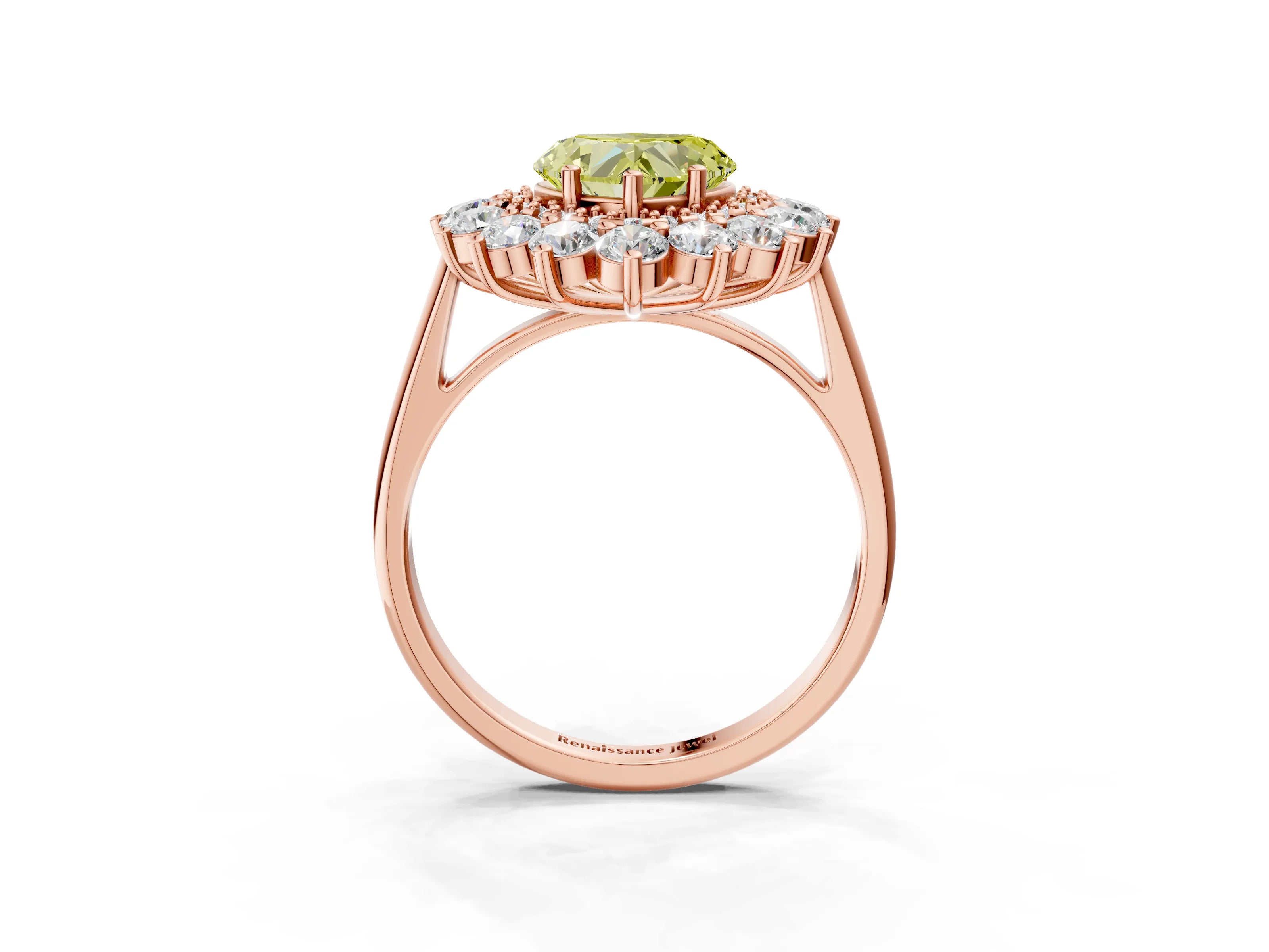 Rose gold Fancy Yellow Heart Cut Halo Cluster Diamond Ring with Pave Band and Four-Prong Setting_3
