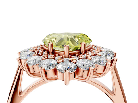 Rose gold Fancy Yellow Heart Cut Halo Cluster Diamond Ring with Pave Band and Four-Prong Setting_4