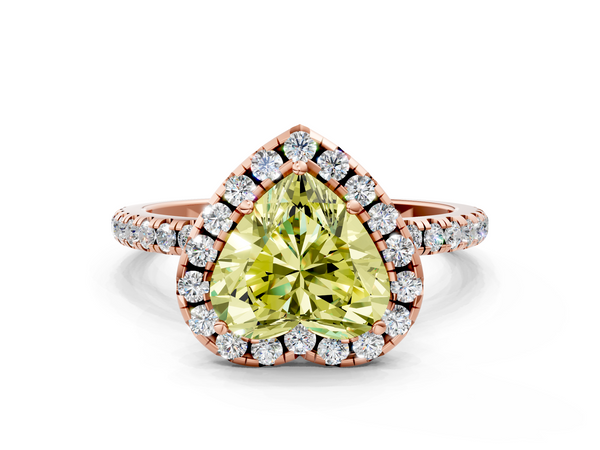 Rose gold Fancy Yellow Heart  Cut Diamond Floral Halo Engagement Ring with Pavé Band and Prong Setting