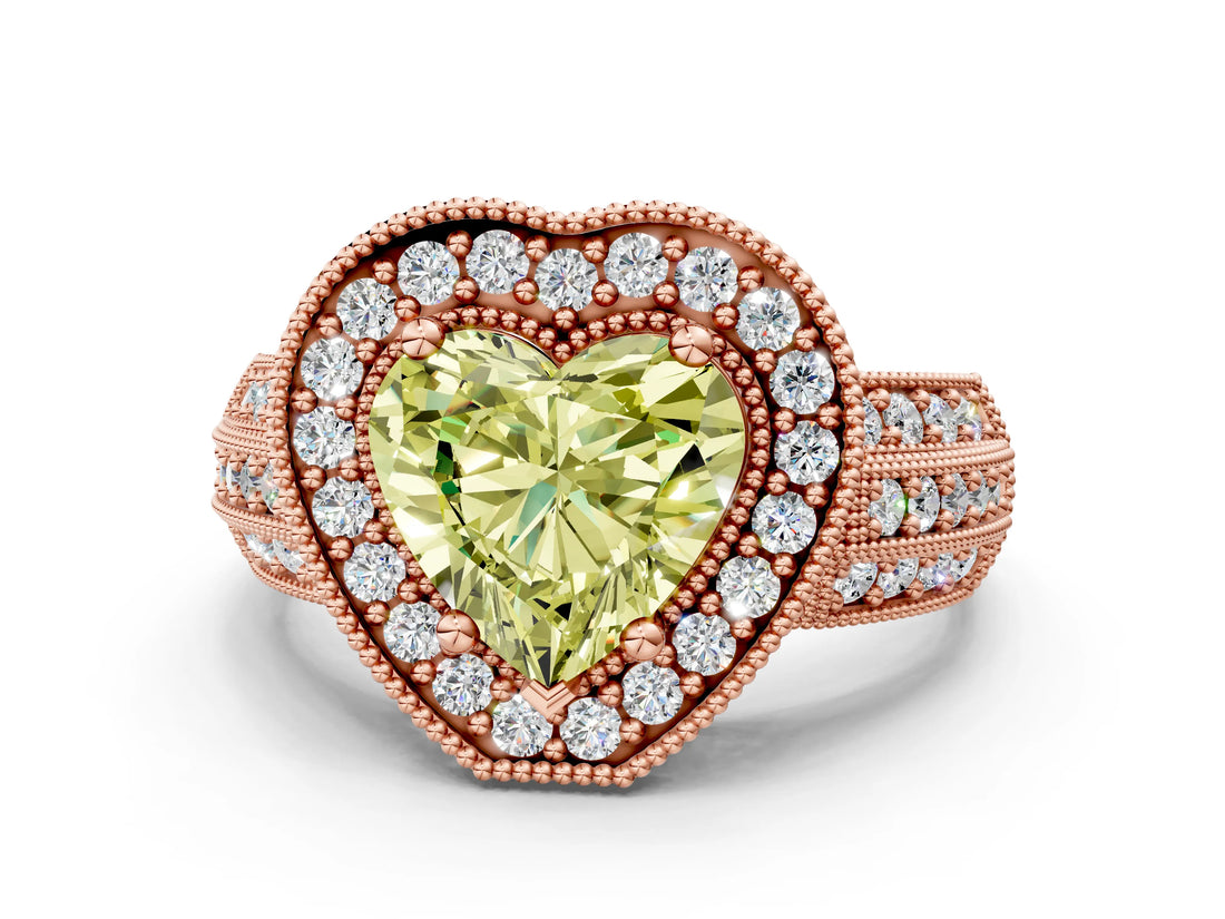 Rose gold Fancy Yellow Heart Cut Halo Diamond Engagement Ring with Pave Split Shank and Four-Prong Setting_12