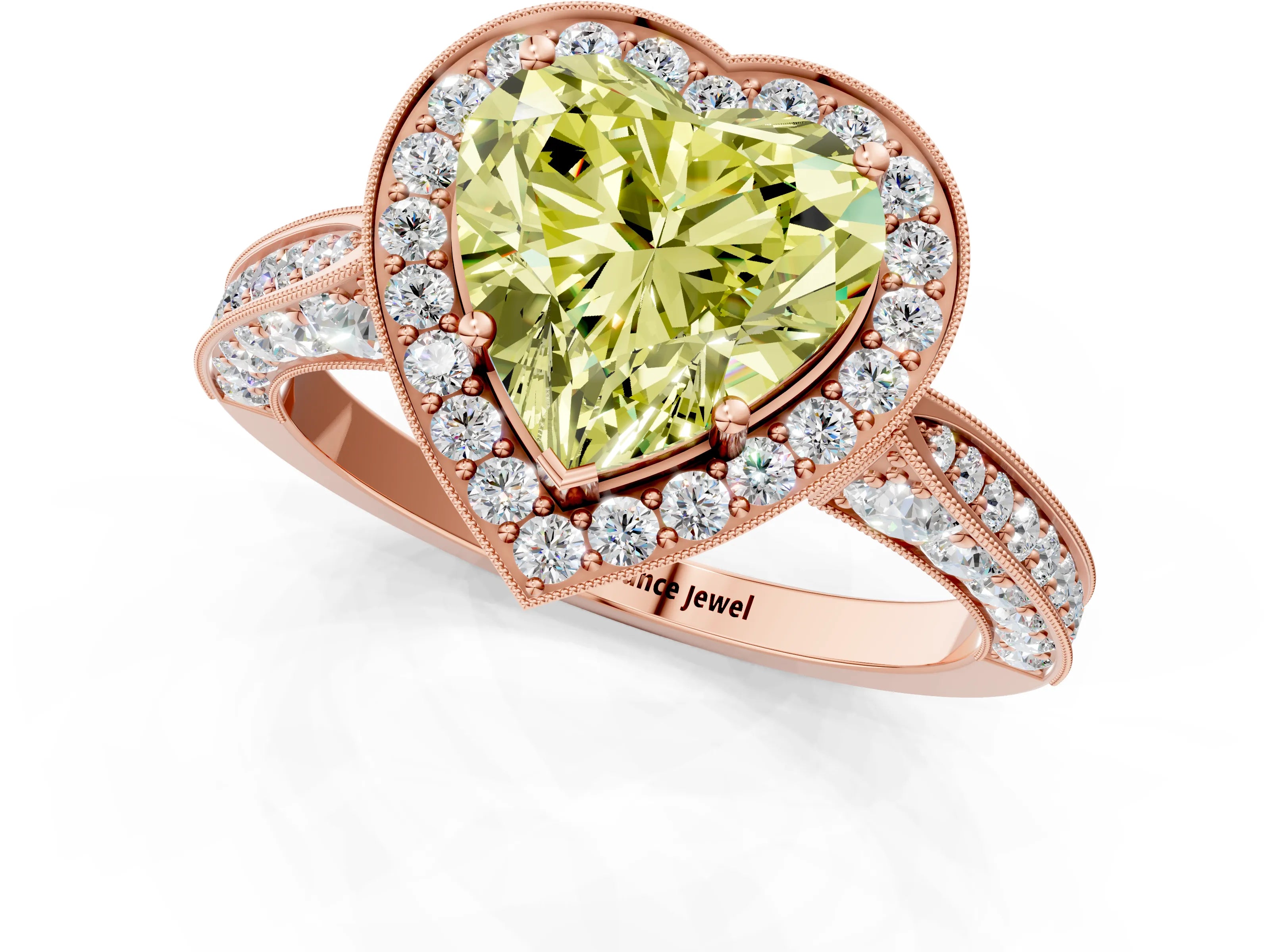 Rose gold Fancy Yellow Heart Cut Halo Diamond Engagement Ring with Split Shank Band and Four-Prong Setting_1