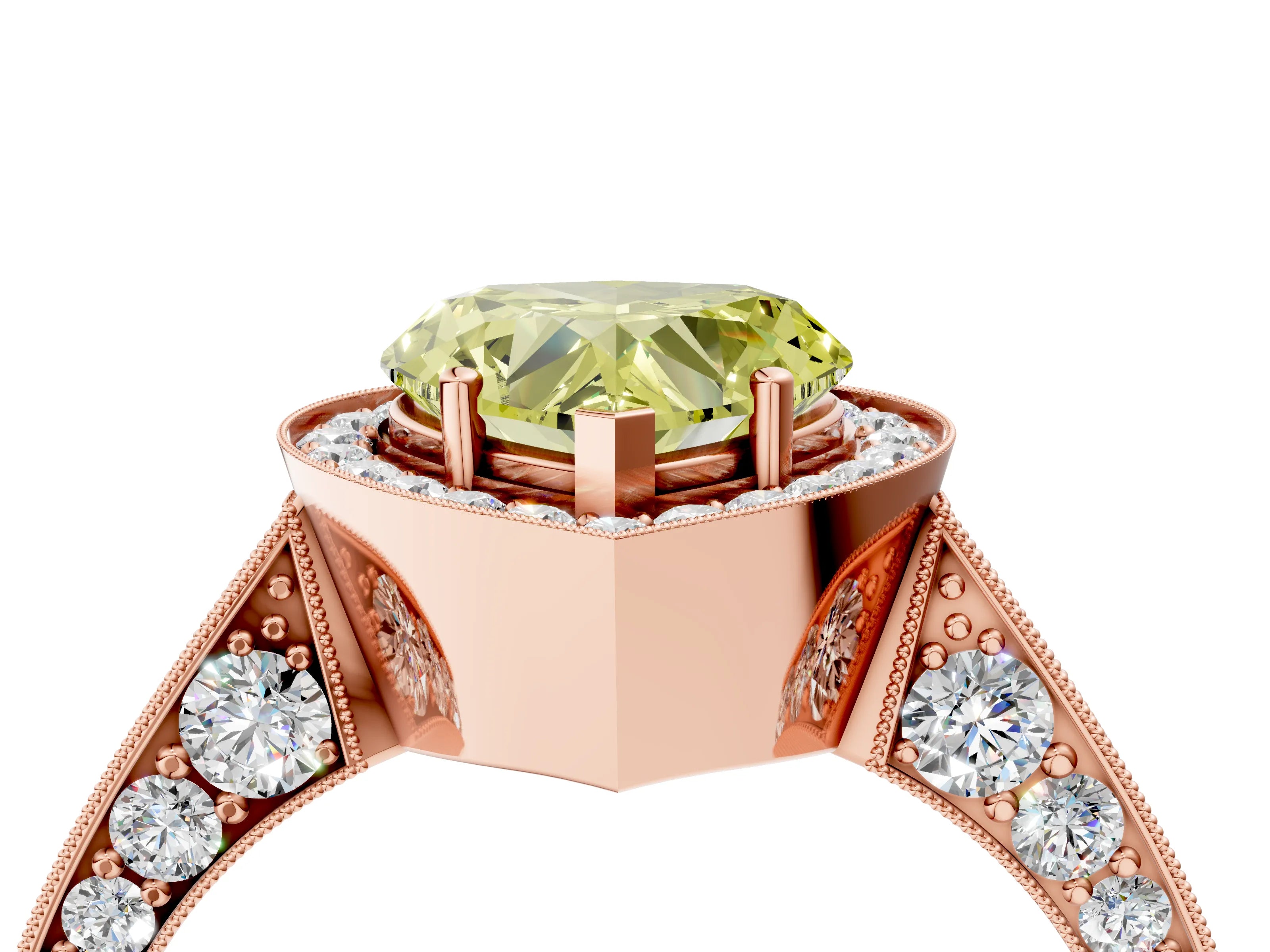 Rose gold Fancy Yellow Heart Cut Halo Diamond Engagement Ring with Split Shank Band and Four-Prong Setting_4