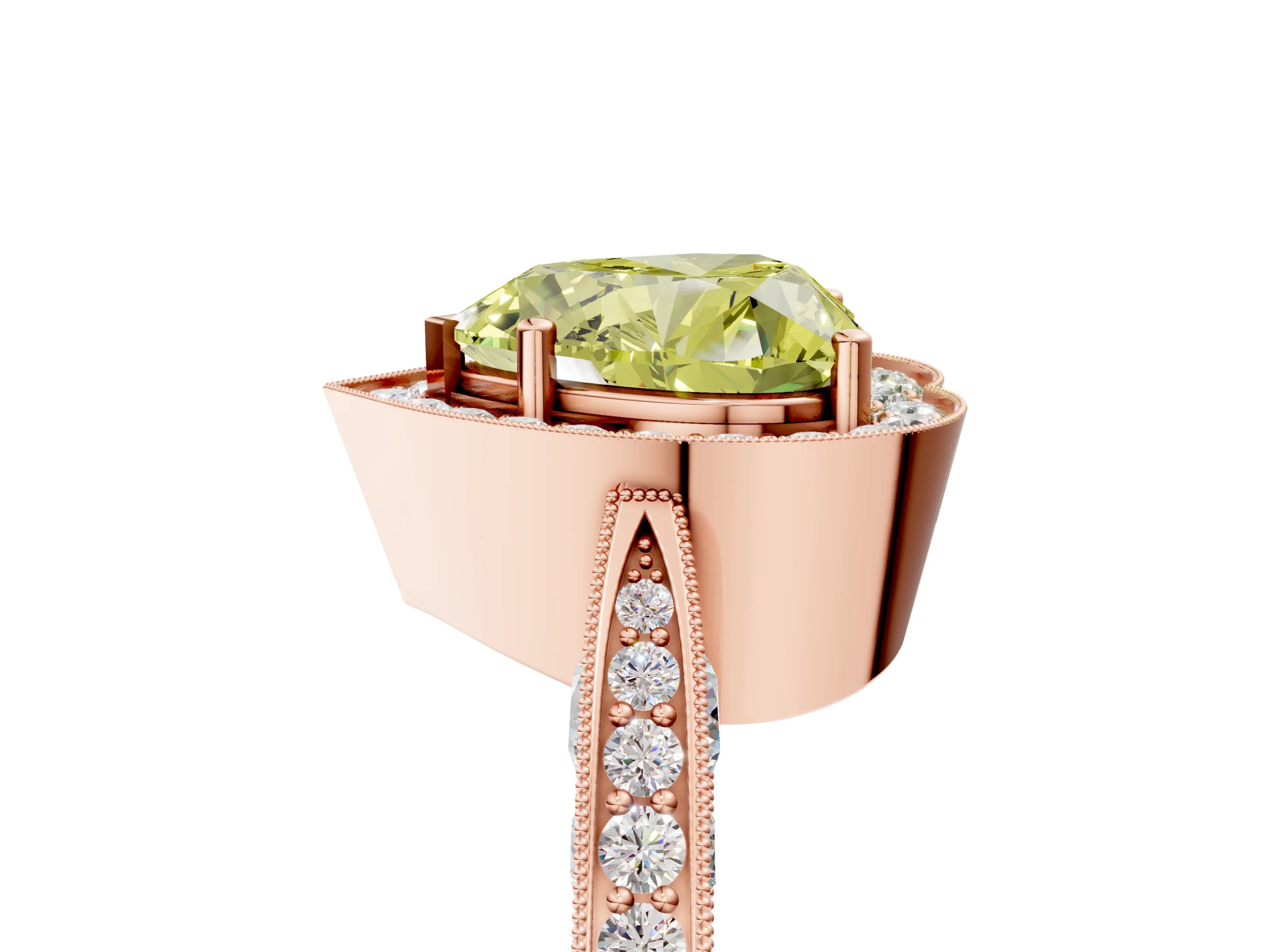 Rose gold Fancy Yellow Heart Cut Halo Diamond Engagement Ring with Split Shank Band and Four-Prong Setting_5