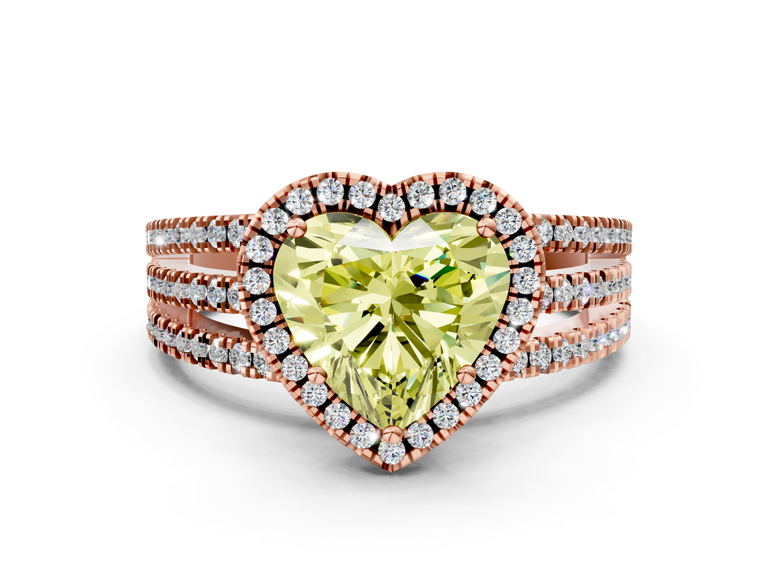 Rose gold Fancy Yellow Heart  Cut Halo Diamond Engagement Ring with Split Shank and Four-Prong Setting_20