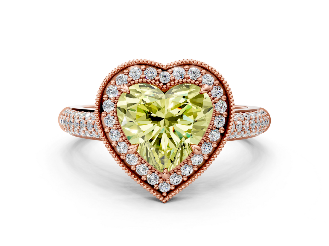 Rose gold Fancy Yellow Heart  Cut Halo Diamond Pave Band with Four-Prong Setting_37