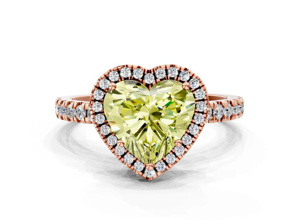 Rose gold Fancy Yellow Heart Cut Halo Diamond Pave Band with Prong Setting